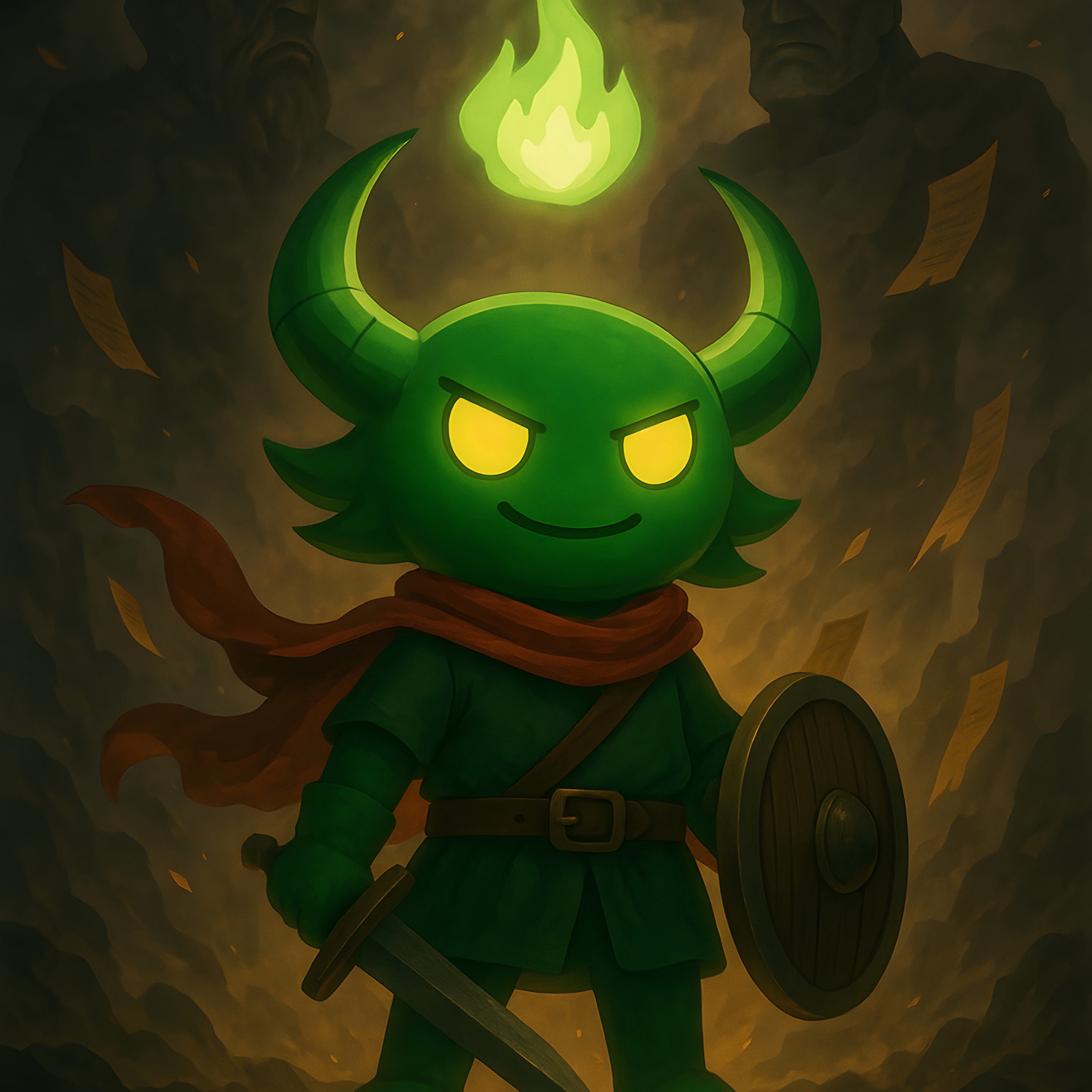 A glowing green glo character